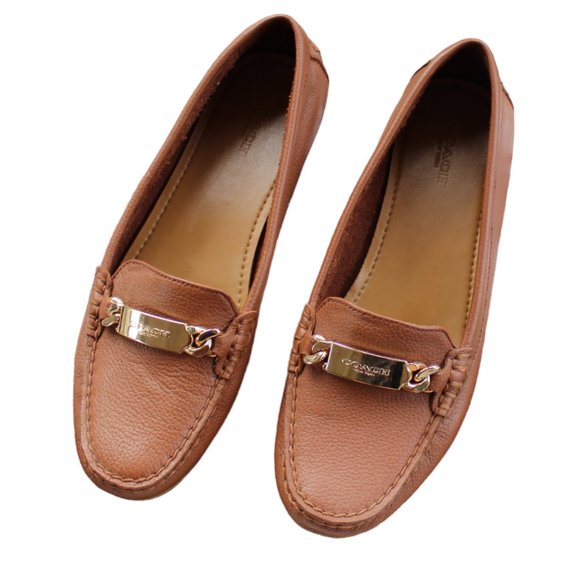 COACH Fredrica Tan Pebbled Leather Loafers- Size 7.5 - Picture 1 of 13